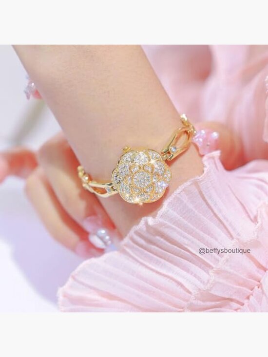 Elegant Flower-Shaped Diamond Flip Watch Waterproof Quartz Bracelet Dress Watch main image 6